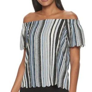 Elle off the shoulder blue & black striped blouse
